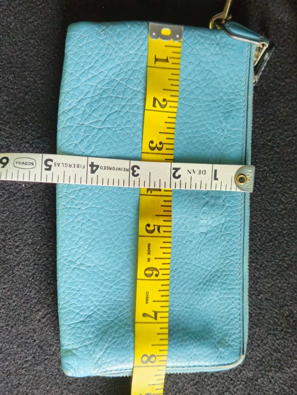 COACH Teal Blue Pebbled Leather Large Double Zipper Compartments Wristlet Clutch